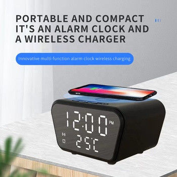 Black Wireless Phone Charger With Alarm Clock , Qi Charger Clock For Airpods