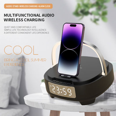 Stereo Wireless Phone Charger Speaker , Fast Bluetooth Charging Alarm Clock