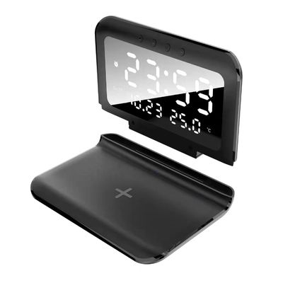 ABS Qi Wireless Charger Clock LED Display  Fast Charging Alarm Type