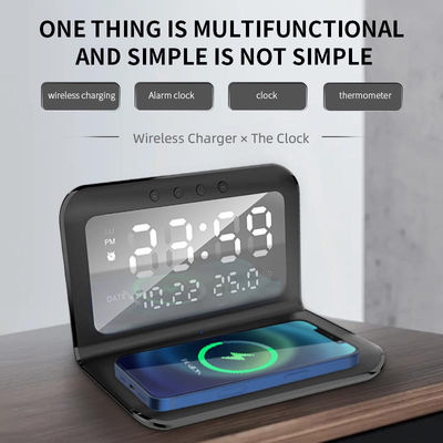 ABS Qi Wireless Charger Clock LED Display  Fast Charging Alarm Type