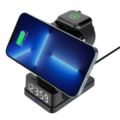 Three In One Qi Wireless Charger Clock  Stand 15W FCC Certified