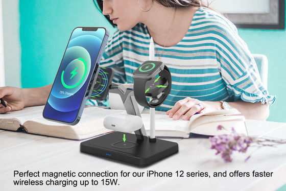 Portable Black 4 In 1 Magnetic Wireless Chargers Qi Fast Charging