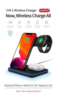 Mobile 10w Qi Multifunctional Wireless Charger 3 In 1 Short Circuit Protect