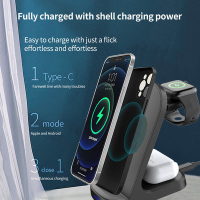 Black 3 In 1 Qi Wireless Charging Stand 9V Mobile Multifunctional