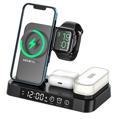 ABS Material 5 In 1 Wireless Charger , Wireless Charger Clock With LED Indicator