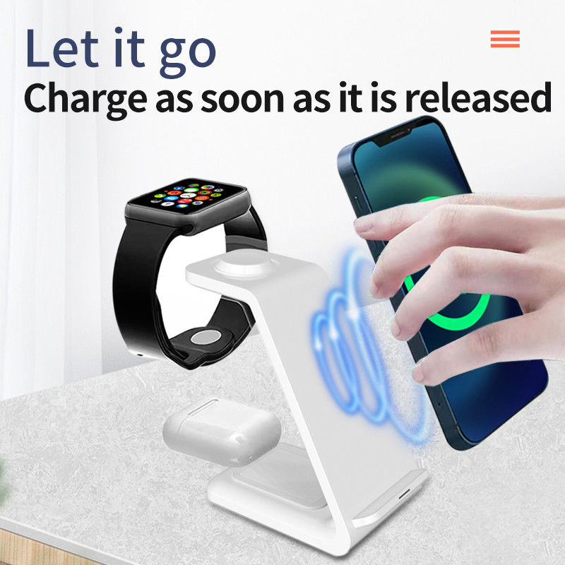 High Efficiency Qi Wireless Charging Stand White 3 In 1 Magnetic Wireless Charger