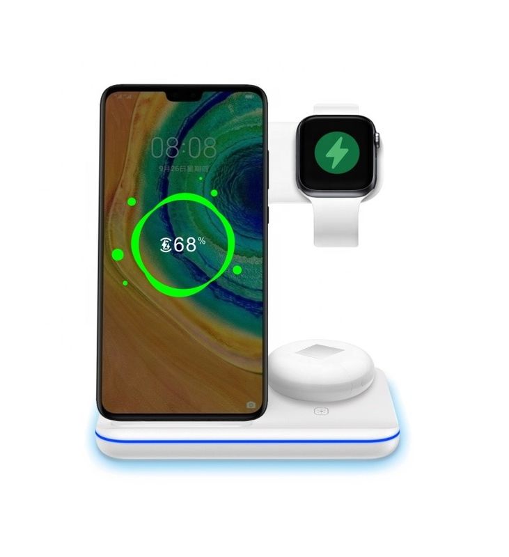 Fast  Fireproof  Qi Wireless Charger Dock 15w 3 In 1 Charging Stand With Lamp