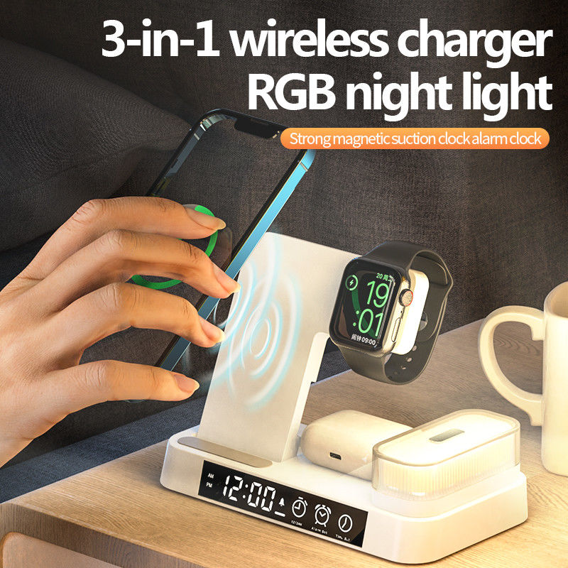 ABS Material 5 In 1 Wireless Charger , Wireless Charger Clock With LED Indicator